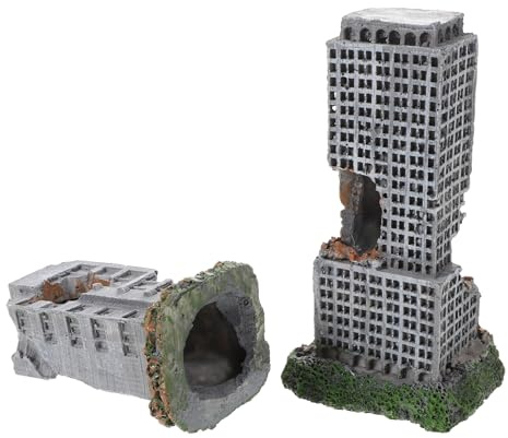 ROMISBABA 2 Stück 2 Stück Aquarium Deko Antike Ruinen aus Kunstharz Versteckhöhle für Aquarienfische Urbane Aquariumszene mit Ruinen Dekoration