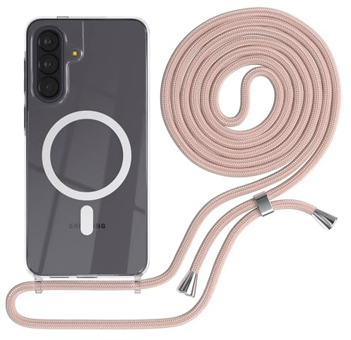EAZY CASE - Handykette kompatibel mit Galaxy A57 Kette zum Umhängen Stoßfest Handyhülle für Galaxy A57 Silikon Hülle mit Band Handytasche Transparent als Fallschutz in Rosé-Gold