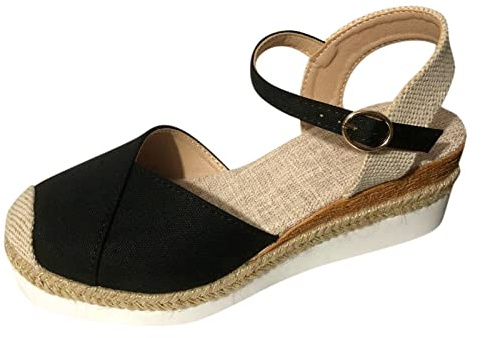 Sandali con zeppa espadrillas da donna, comodi sandali in lino con punta chiusa, cinghie regolabili, fibbia con supporto per arco plantare, sandali con zeppa e plateau, antiscivolo e traspiranti
