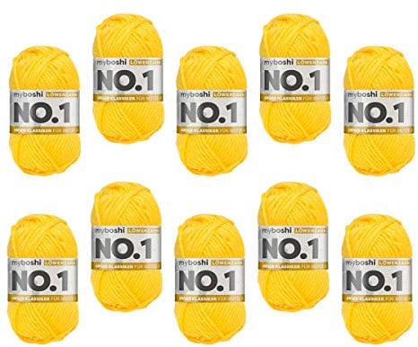 myboshi No.1 Wolle zum Häkeln und Stricken, Schnellstrickgarn, langlebige Mützenwolle, Strickwolle, Häkelwolle, mulesing-frei, 50g, Ll 55m Gelb (Löwenzahn) 10 Knäuel