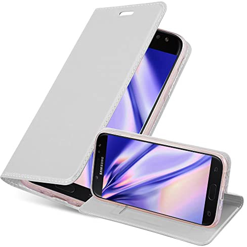 Cadorabo Hülle kompatibel mit Samsung Galaxy J5 2017 aus Premium Kunst Leder Flip Klappbare Stoßfeste Magnetische [Standfunktion] [Kartenfächern] Cover Hülle für Galaxy J5 2017 Tasche in Silber