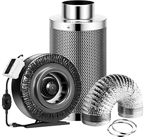 VIVOSUN Abluftset 200mm Rohrventilator mit Drehzahlregler 1258m³h inklusive Aktivkohlefilter und 7,62m Luftschlauch Belüftungssystem für Growzelt Luftreinigung und Abluft Indoor Garten