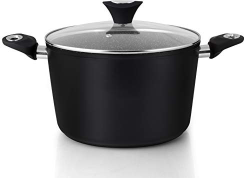 Orbegozo CFH 3024 Cacerola Honda Aluminio Forjado, 6 L, Superficie Antiadherente, Mango Tacto Frío, Tapa Cristal Templado, No Contiene PFOA