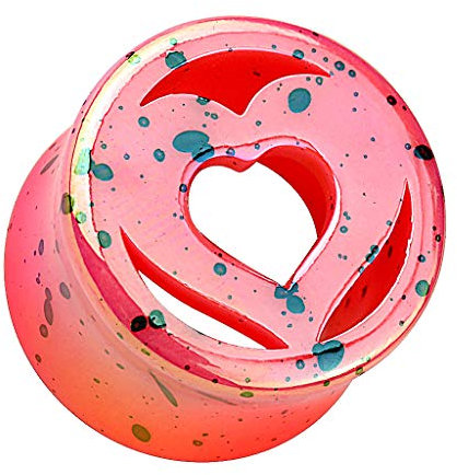 Piercingfaktor Ohr Plug Flesh Tunnel Piercing Ohrpiercing Kunststoff Double Flared mit Motiv Rosa Pink Herz gesprenkelt 10mm