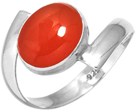 Jeweloporium Orange Karneol Silberring Größe 50 (15,9), 925 Sterling Silber Ring für Damen, Natürlicher ovaler Edelstein Boho Schmuck