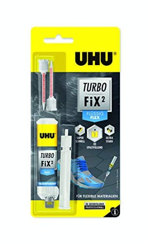 UHU Turbo FiX² Flex 10 g, Super schneller, transparenter 2-Komponenten Reparaturkleber für viele verschiedene, flexible Verklebungen, 10 g