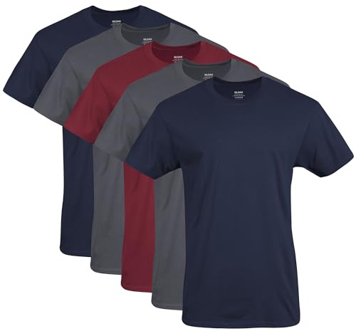 Gildan Men's Crew T-Shirts, Multipack, Style G1100, Navy/Charcoal/Cardinal Red (5-Pack), X-Large