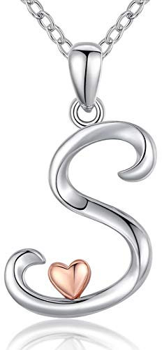 CELESTIA Kette mit Buchstaben, Initialen Kette S, 925 Sterling Silber Roségold Anfangsbuchstaben und Herz Halskette, Personalisiert Schmuck Geschenke für Frauen Freundin Mädchen