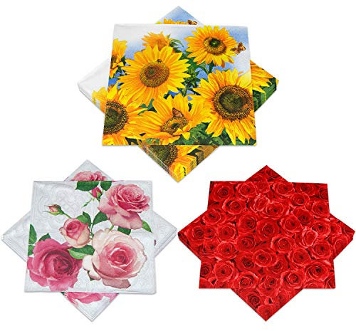 60 Stück Servietten 33x33 cm Hochwertige Einwegservietten, Papierservietten, Dekorative Tissueservietten perfekt für Hochzeit Party Geburtstag Taufe andere Feste (Set 1)