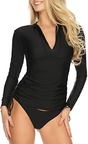 RELLECIGA Damen Langarm Rashguard, Schwarz, XL