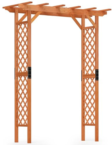 Tangkula 88-Inch Wooden Garden Arbor with Trellis, Decoration Outdoor Rose Arbor with Metal Connection for Climbing Plants, Wedding Arch for Ceremony, Bridal Party, Archway, Lawn, Patio