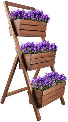 KOTARBAU® Escalera de madera para plantas, Estantería de 3 jardineras, Huerto vertical, Jardinera vertical, Huerto urbano, Maceteros de madera, Marrón, Estantería para plantas, Cama elevada de jardín