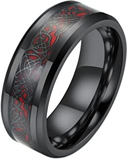 HIJONES Herren Keltischer Drache Schwarzer Ring Aus Wolframcarbid Comfort Fit Ehering Rot Größe 68