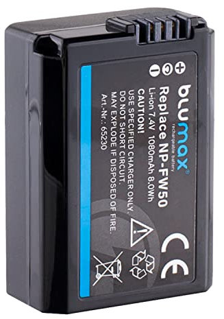 Blumax Akku kompatibel mit Sony NP-FW50 |- 1080mAh -| Sony Alpha 7 7II 7R 7S II 6300 6500 // NEX-6 NEX-7 NEX-F3 // CyberShot DSC RX10 IV // ZV-E10