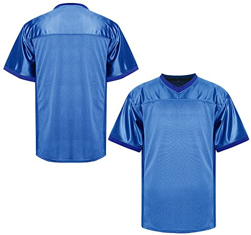 MESOSPERO Blanko-Fußballtrikot, Herren 90er Jahre Hip Hop für Party Übung Sport T-Shirt Schwarz Weiß Rot Grün S-3XL, #Blank-Blau, Groß