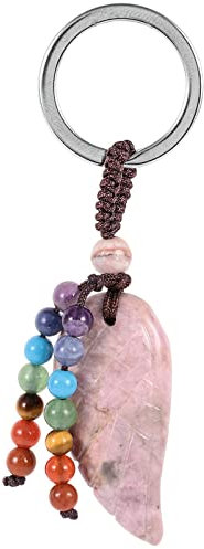 KYEYGWO Rhodonit Heilung Kristall Engelsflügel Schlüsselanhänger für Unisex, 7 Chakra Stein Schlüsselring Deko Heilstein Flügel Taschenanhänger Glücksbringer Anhänger für Schlüsselband