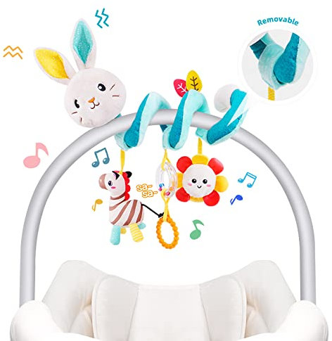 Koty Autositz-Spielzeug, Baby-Spirale, Plüsch, zum Aufhängen, für Kinderwagen, Bar, Kinderwagen, Kinderbett, mit Spieluhr, BB-Quietscher und Rasseln(Grünes Kaninchen)