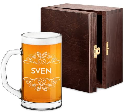 Maverton Bierseidel mit Gravur personalisiert - klassischer Bierkrug 640 ml - Bierglas für Mann - Bierhumpen für Biergenießer - Maßkrug zum Vatertag - zu Weihnachten - Ornament