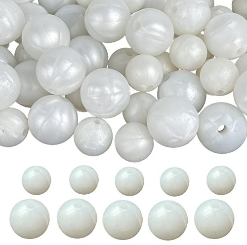 Xinhongo Silicone Beads, 100pcs 12mm 9mm Silicone Beads for Keychain Making Bulk Round Silicone Beads Rubber Loose Craft Beads for Necklace Bracelet Lanyard Making(Pearl White)