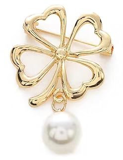Damen-Brosche aus Metall mit Perlen, modisches Accessoire, für Schals, Clipper (Golden Clover)