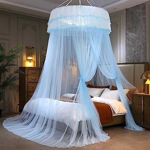 Altsuceser Moskitonetz-Betthimmel für Mädchen, runde Kuppelbett, Betthimmel, Vorhänge, Moskitonetz, Betthimmel, Betthimmel, Bettdekoration für Babybett, Kinderbett und Erwachsenenbetten, hellblau