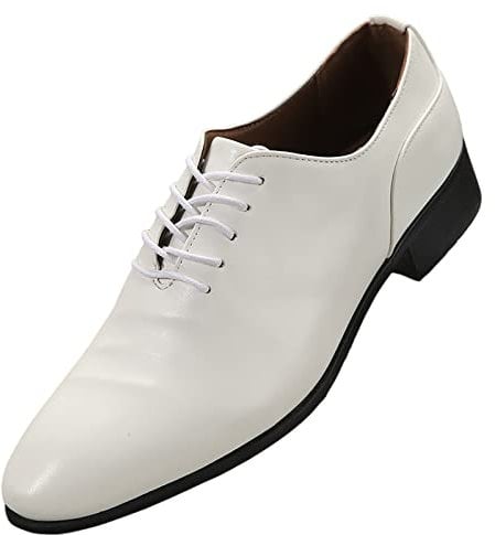 Gsheocm Anzugschuhe Herren Weiß Herren Frühjahr und Sommer koreanische Ausgabe einfarbige Spitze Business-Lederschuhe zum Schnüren Schuhe Einlagen Herren 5 cm