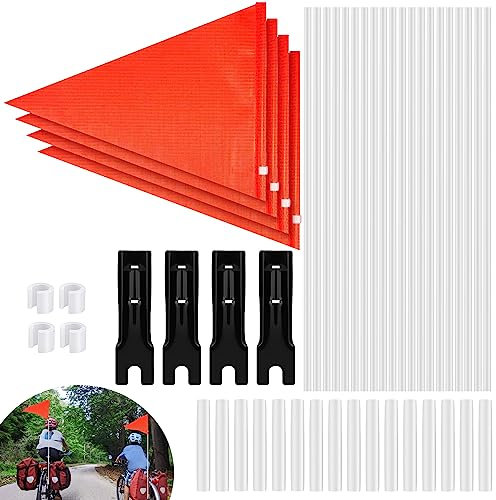 6 Ft Bike Safety Flag with Pole and Mounting Bracket,Adjustable High Visibility Waterproof Bicycle Trailer Safety Flags for Kids,Adults (4 Set)