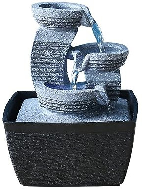 Fuente Jardin Exterior Grande Cascada de Agua Fuente de Escritorio Roca de Resina Fuente de Escritorio de Agua Corriente de Tres Capas Zen meditación Calma