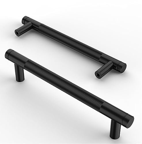 9BUILD 10 Pack 128MM Matte Black Kitchen Cupboard Handles Knurled Cabinet Handles Cabinet Pulls Drawer Handles Kitchen Handles UK0037