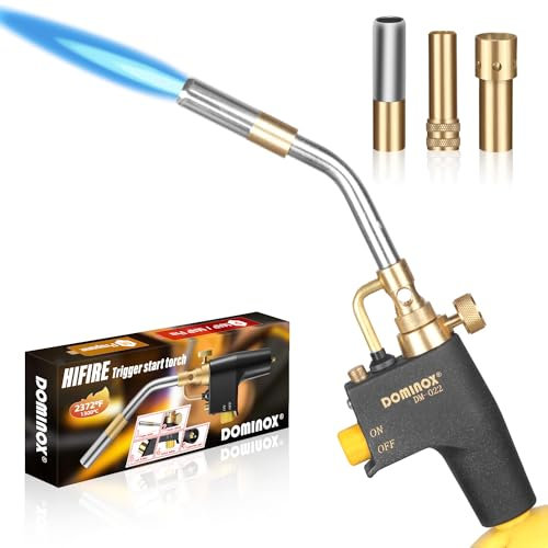 DOMINOX Propane Torch Head with 3 Nozzles, Trigger Start Gas Torch for for Propane, MAP and MAPP, High Intensity Mapp Gas Torch Kit for Soldering, Welding, Ignition, Cooking