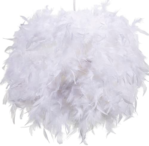KLASS 30cm White Feather Light Shade, Lamp Shades for Pendant Ceiling Light, Floor Lamp, Fluffy Feather Lampshade Ceiling Light Shade for Living Room, Bedroom, Kitchen