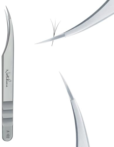 Natuhana Pinzetta Extension Ciglia Professionale in Acciaio Inossidabile di Alta Qualità Antiscivolo Punta Curva Pinzette Antistatiche Eyelash Volume Tweezer(Argento, A-02)