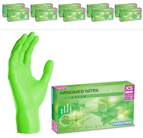1000x ARNOMED® Guanti nitrile XS Verde, Guanti monouso senza polvere e lattice, Guanti plastica usa e getta dermanytril, Per cucina, pulizia casa, alimenti e tattoo XS, S, M, L, XL