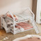 140x200cm Etagenbett mit Stauraumtreppe und Rutsche, Hausbett, Weiß Kinderbett mit Geländer, geeignet für Kinder, Jugendliche