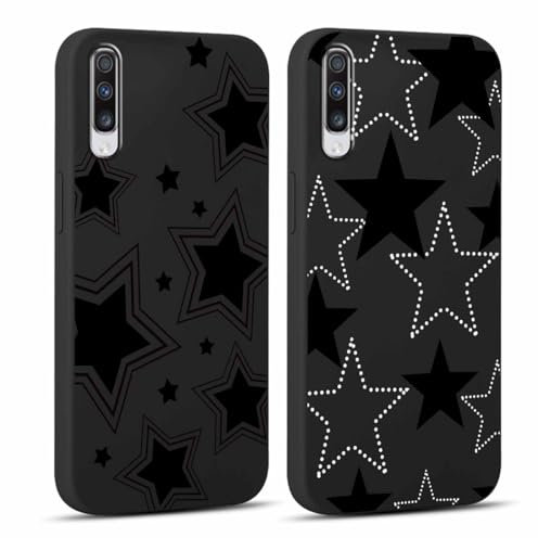 Yoedge 2 Pièces Coque pour Samsung Galaxy A50/A30S/A50s 6,4,Ultra Fine Souple Noir Silicone TPU avec Motif Mignon Étoile Design Étui pour Filles Femmes, Antichoc Anti-Rayures Bumper Protection Housse
