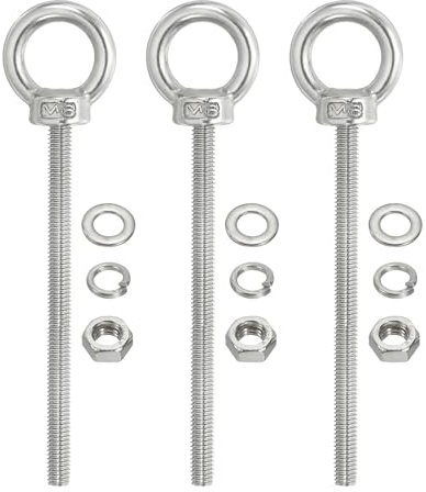 PATIKIL Bullone a Spalla Sollevamento M6 x 90mm, 3 Pezzi Golfare Filettato con Anello di Sollevamento in Acciaio Inossidabile 304 con Dado e Rondelle per Appendere Amache e Articoli