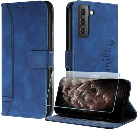 JayModCase Funda para Samsung Galaxy S22+ / S22 Plus, Tipo Libro Flip Carcasa con Protector Pantalla | Ranura para Tarjeta | Soporte Plegable Funda para Galaxy S22 Plus - Azul