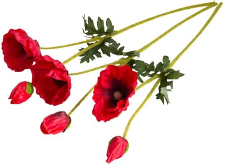 Botanic-Haus künstliche Mohnblume (Sommer und Herbstdekoration) mit 1 Blüte und 1 Knospe Farbe: rot (3 Stück)