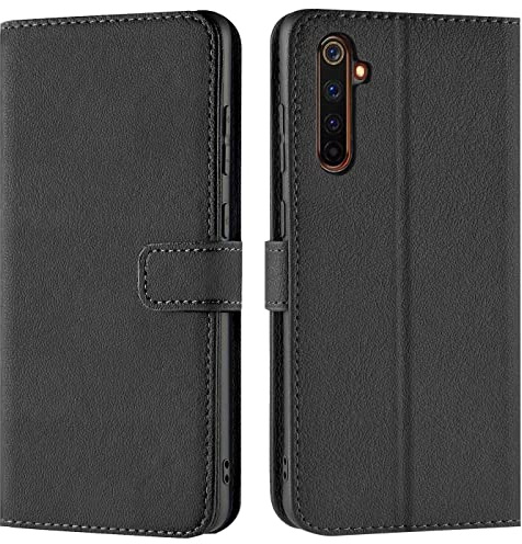 CoolGadget Handyhülle mit Kartenfach für Realme 6 Pro Wallet Case, Brieftaschen Hülle aus Kunstleder mit Kartenfach, kompatibel mit Realme 6 Pro (6,6 Zoll), Schwarz
