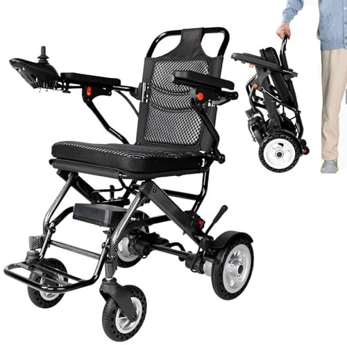 Silla de Ruedas Eléctrica Plegable Ligera Silla Ruedas Electrica Estrecha con Doble Motor Cadeira de Rodas Electrica de Aleación de Aluminio con Cojin (10AH)