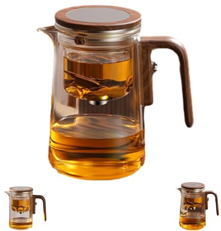 Effortless Tea Brewing Glass Teapot, Enchanti Tea Pot, Enchantipot Magic Teapot, Water Separation Glass Teapots with Wooden Handle, with Strainer and Infuser lid (800ml)