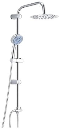 Handheld Showers 8 Square Overhead Adjustable Rainfall Shower Taps and Hose Chrome Plated Kit Thermostatic Shower Mixer Set Stainless Steel Shower Bar Set (Round)