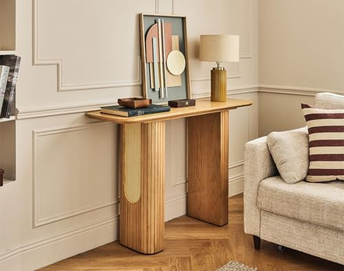 Lisa Design - Milazzo - Console - Bois plaqué chêne et cannage - 120 cm, Bois