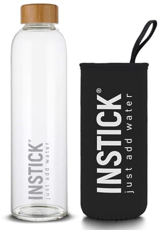 INSTICK Glasflasche 500 ml – BPA-freie Trinkflasche mit Schutzhülle – Auslaufsicher & wiederverwendbar – Für Heiß- und Kaltgetränke – Ideal für Sport, Reisen & Outdoor