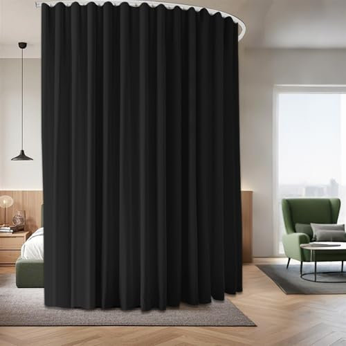 SK Studio Raumteiler Vorhang Blickdicht mit Deckenvorhangschienensystem Verdunklungsvorhänge Wohnzimmer Extra Breite Gardinen für Schlafzimmer Wohnzimmer, 1 Stück, Schwarz, H228 x B457 cm