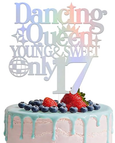 Iridescent Dancing Queen Young & Sweet Only 17 Cake Topper 17th Birthday Party Decorations