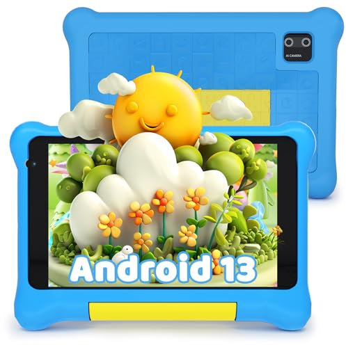 Freeski 7 Inch Android 13 Kids Tablet, 5GB+32GB(128GB Expandable), 1024x600 HD Screen,2500mAh, 0.3MP+2MP Dual Camera, Parental Controls, Tablet for Kids with Shockproof Case(Blue)