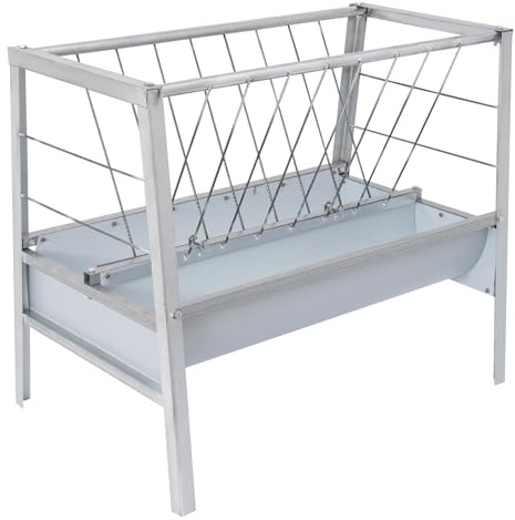 KAUITOPU Ziegenfutterstation mit Heuraufe & 2 Futterschalen – 200L 2-in-1 Futterspender aus verzinktem Stahl – Robuste Futterraufe für Schafe, Alpakas, Pferde