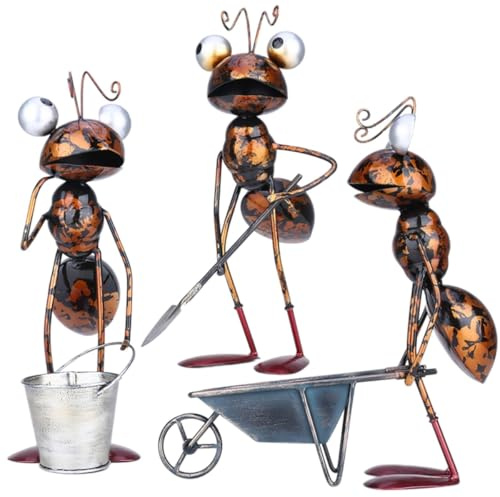 Mloarts Lot de 3 statues de jardin en métal 33 cm pour décoration extérieure