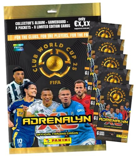 Lot de cartes à collectionner Panini FIFA Club World Cup 2025, Coupe du Monde, Coupe du Monde, choix + carte d'anniversaire exclusive (1 débutant + 5 boosters)